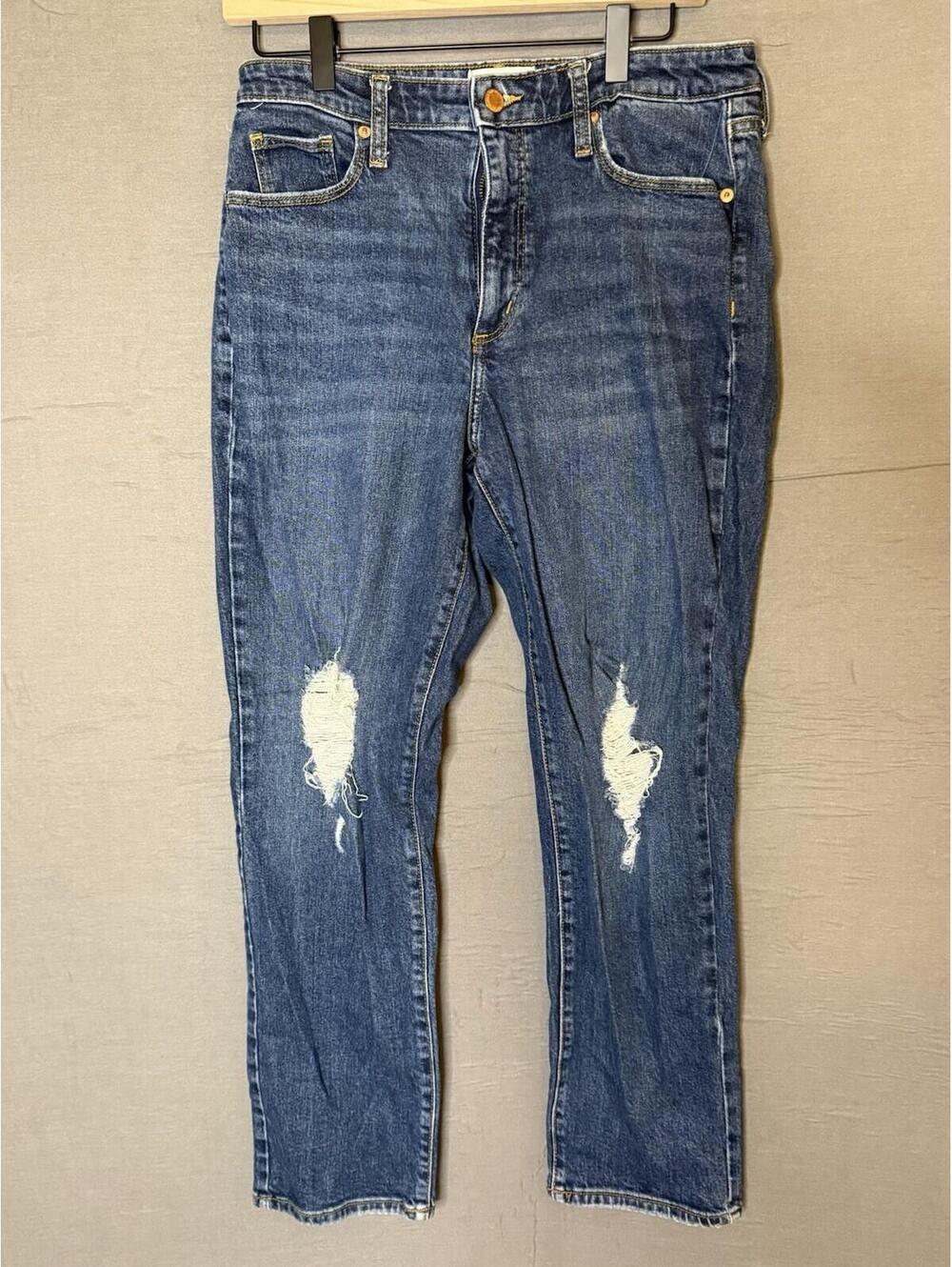Distressed Straight Jeans Women's 10/30R Medium Wash Universal Thread High Rise